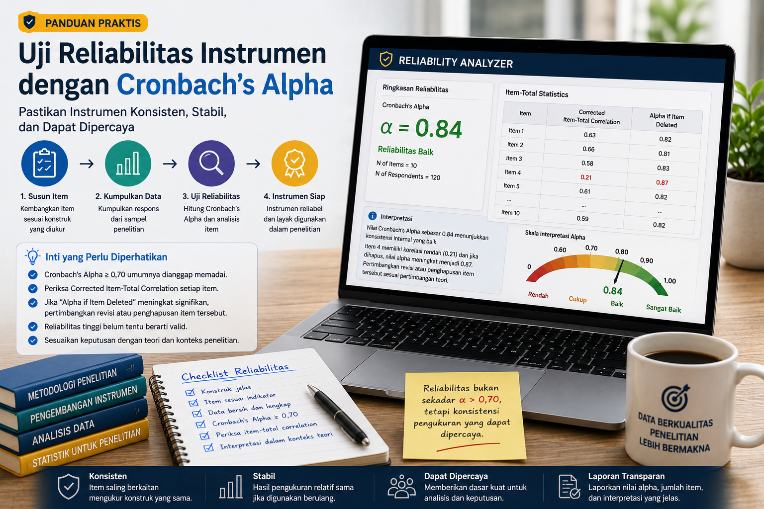 Uji Reliabilitas Instrumen: Cara Membaca Cronbach’s Alpha dengan Tepat